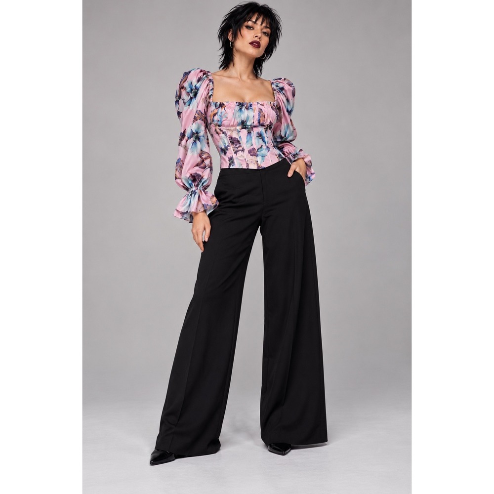 Va Va Voom M Pink Floral Corset Top Puff Sleeve Romantic